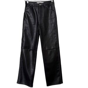 Simonett Kika Black Faux Leather Button Fly Straight Leg Pants Womens XS